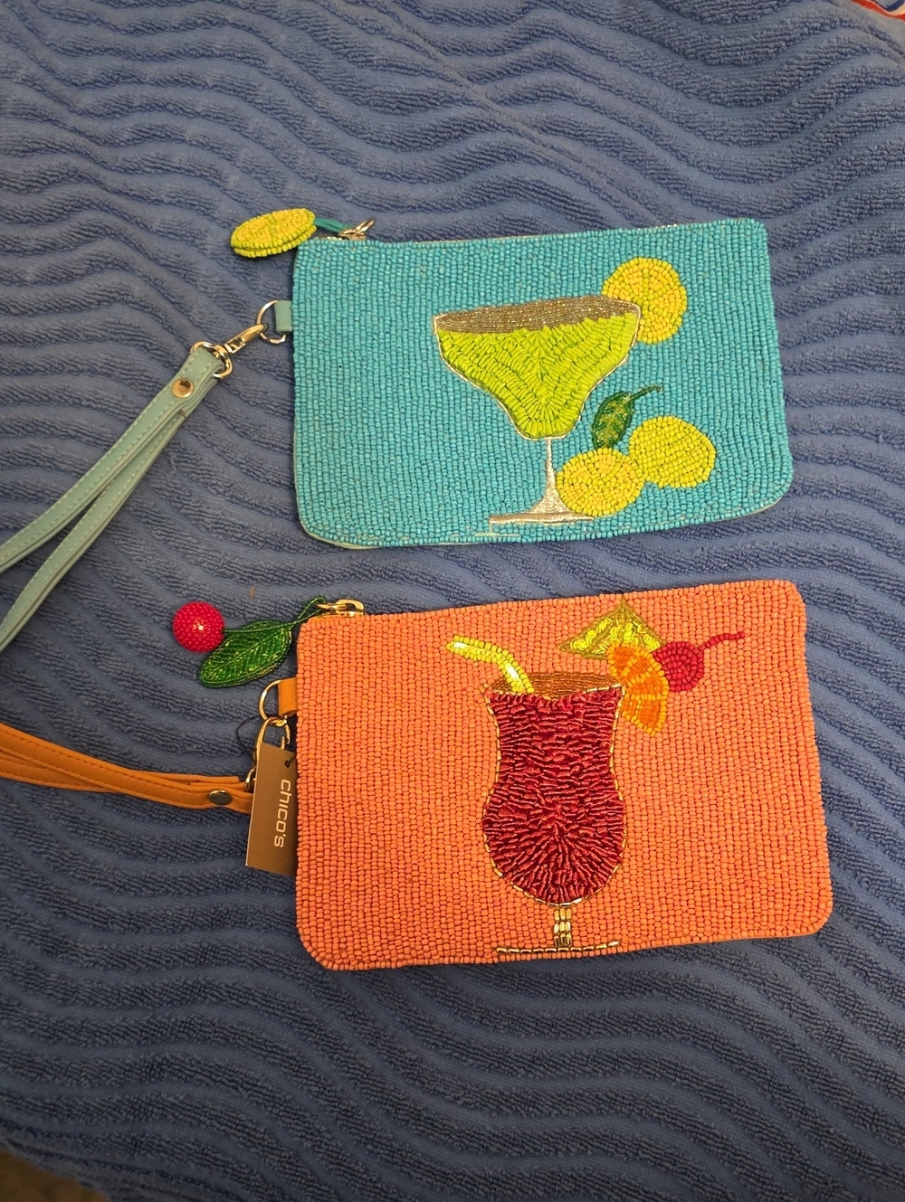 Chico's Turquoise & Orange Beaded Cocktail Wristlet Duo
